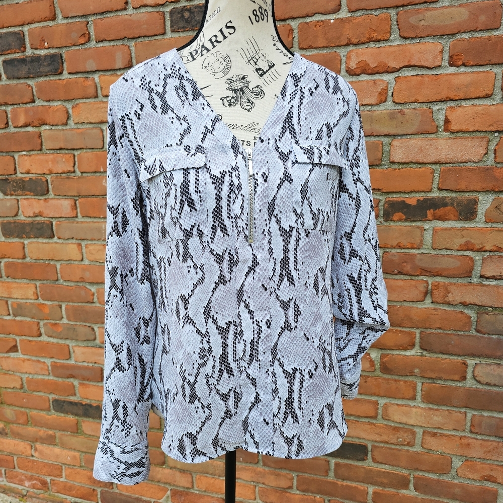 Express Snakeskin Python Print Blouse Top | Zip F… - image 1